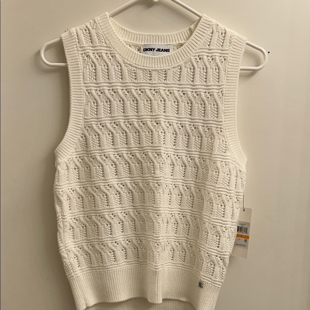 DKNY Women's Cream Cable Knit Sweater Vest